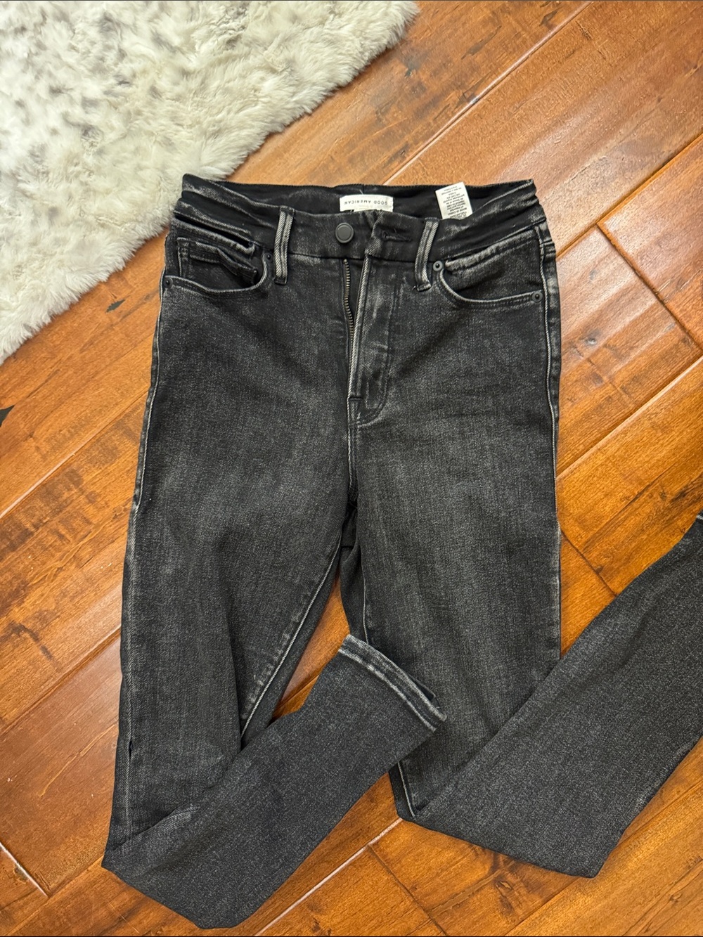 Good American Black Washed High-Rise Skinny Jeans